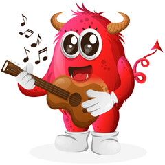 Poster - Vector_Cute red monster playing guitar