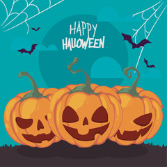 Sticker - illustration of halloween with pumpkins