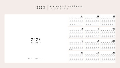 Wall Mural - 2023 Calendar planner Minimalist Style. Classic minimal calendar planner design for printing template set of 12 pages desk calendar. vector illustration