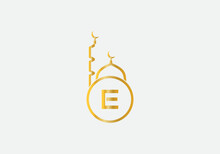 Islamic Religious Mosque And Minar Logo And Symbol Design Vector With The Letter E