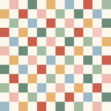 Rainbow Checkerboard Retro Colours Vector Seamless Pattern. Geometric Abstract Background. Checkered Surface Design.