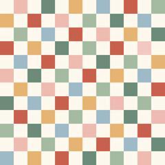 Rainbow Checkerboard retro colours vector seamless pattern. Geometric abstract background. Checkered surface design.