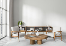 Light Living Room Interior With Chairs And Decoration. Mockup Empty Wall