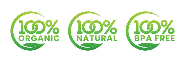 Wall Mural - 100% Natural Product Vector Icon Circle Sign. Healthy Food Emblem. Organic food Badge.