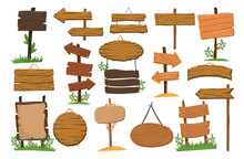 Wooden Signs And Boards On Pole And Hang With Rope Big Vector Set