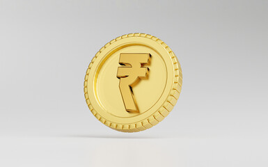 Wall Mural - Isolated of Golden India Rupee coin on white background by 3d render.