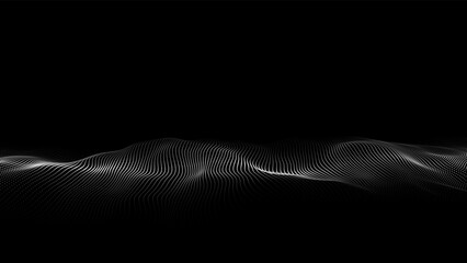 Digital technology wave. Dark cyberspace with motion dots. Futuristic digital background artificial intelligence. Big data analytics.