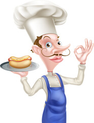 Canvas Print - Chef Holding Hotdog Giving Perfect Sign