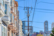 Intersecting Electrical Wires And Electric Posts In An Urban Area At San Francisco, CA