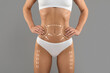 Body Contouring Concept. Slim Female Body With Drawing Fit Lines And Arrows