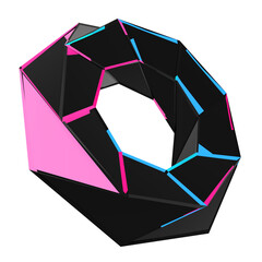 Canvas Print - 3D gradient geometric png shape. Holographic black and pink glass element. Metaverse tech icon