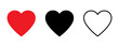 Red, black and outline heart icon, love icon.