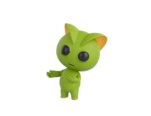 Sticker - Green Monster character doing welcome gesture in 3d rendering.