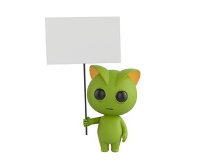 Wall Mural - Green Monster character holding blank banner in 3d rendering.