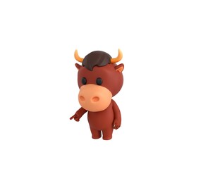 Wall Mural - Little Bull character pointing to the ground in 3d rendering.