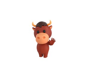 Canvas Print - Little Bull character saying hi in 3d rendering.