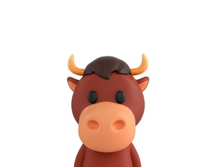 Poster - Little Bull character close up portrait in 3d rendering.