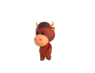 Sticker - Little Bull character walking in 3d rendering.