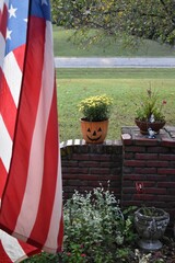 Sticker - American Flag and Fall Decorations