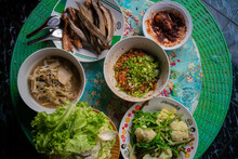 Traditional Local Northern Thai Mix Food On Disk