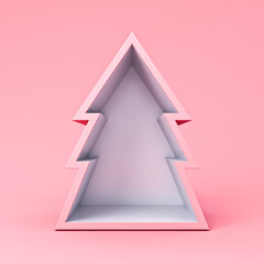 Leinwandbilder - Blank exhibition booth christmas showcase box stand or pop up isolated on pink pastel color background minimal conceptual for decoration 3D rendering