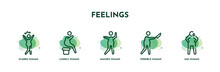 Set Of 5 Thin Line Feelings Icons. Outline Icons Including Scared Human, Lonely Human, Amused Human, Terrible Sad Vector. Can Be Used Web And Mobile.