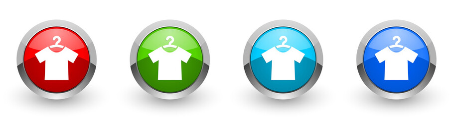 Leinwandbilder - Clothes web icons, set of silver metallic clothing and fashion concept round buttons isolated on white background