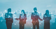 © Danai - Business global network connection telecommunication technology concept, Futuristic business silhouette people group working on communication cloud technology with internet link graphic background