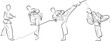 One continuous line minimal art Taekwondo Reverse Turning Kick Spinning Hook Kick side kick strong kick in motion