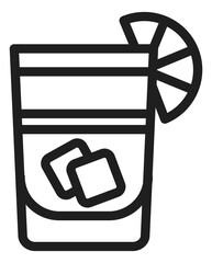 Sticker - Fresh summer cocktail icon. Drink glass with ice and lemon