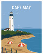 Cape May Lighthouse landscape background. travel to New Jersey. vector illustration suitable for poster, postcard, art print.