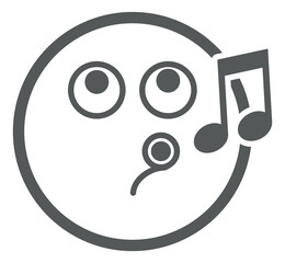 Poster - Whistling face. Round line emoji with music note