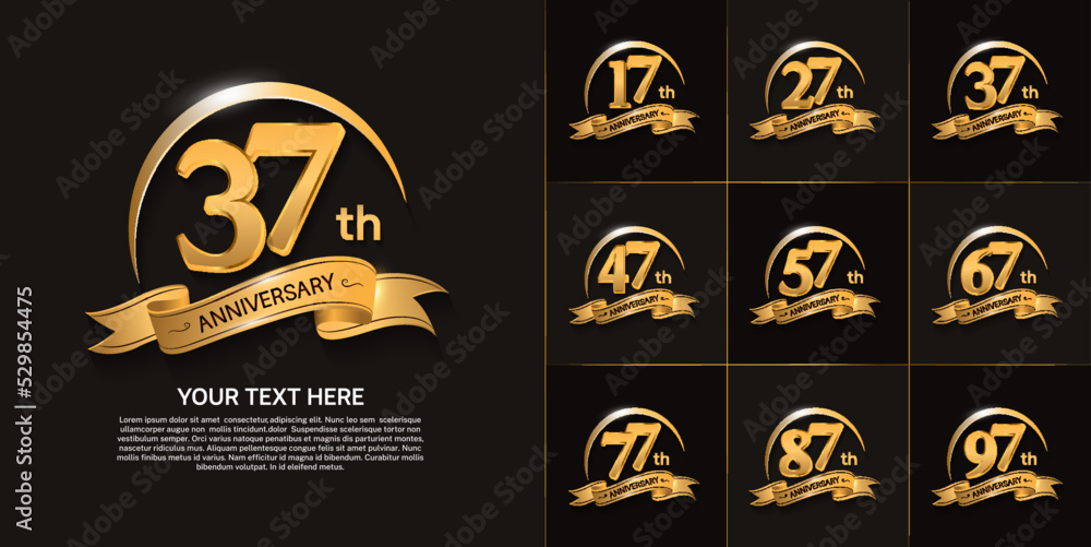 set of anniversary with golden color, swoosh and ribbon can be use for ...