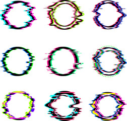 Wall Mural - glitch circles. round glitched digital frames dynamic broken television signal visualization rings r