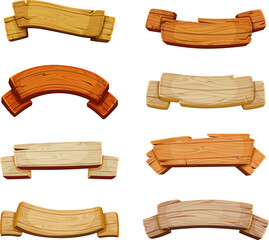 Wall Mural - rustic wooden signboards. wood labels forms, cartoon old materials boards planks saloon tag elements