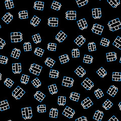 Sticker - Line Gift box icon isolated seamless pattern on black background. Vector