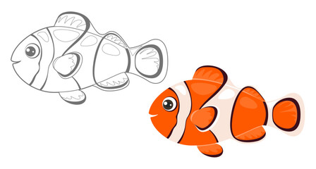 Wall Mural - Coloring page outline of cartoon clownfish. Coloring book for children. Funny vector ocean animals, fish. Simple flat illustration.	