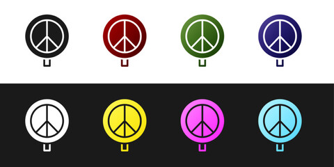 Sticker - Set Peace icon isolated on black and white background. Hippie symbol of peace. Vector