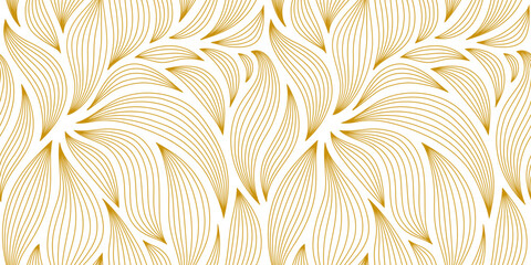 Wall Mural - Luxury seamless floral pattern with striped leaves. Elegant astract background in minimalistic linear style.