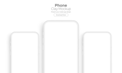 Clay Smartphones Mockups with Blank Screens for Showing Your Presentations and App Design. Vector Illustration