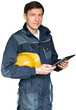© scharfsinn86 - Man with a digital tablet. Serviceman, worker, engineer.