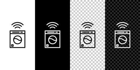 Sticker - Set line Smart washer system icon isolated on black and white background. Washing machine icon. Internet of things concept with wireless connection. Vector