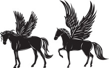 Pegasus With Wings On White Background Silhouette Isolated, Vector