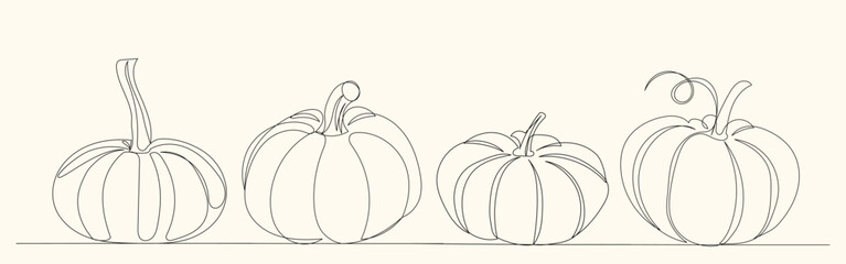 Wall Mural - pumpkin drawing by one continuous line, vector