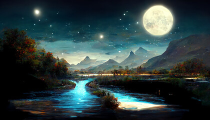 night in the mountains illustration for books and stories