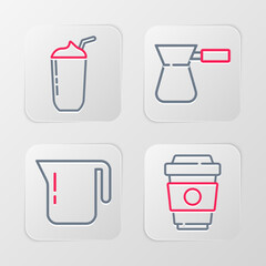 Poster - Set line Coffee cup to go, pot, turk and Milkshake icon. Vector