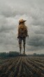 scary scarecrow standing in the cornfield illustration. Generative AI
