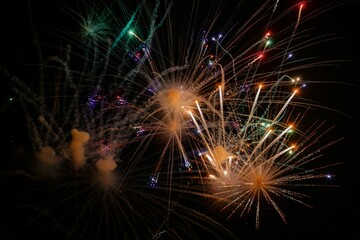 Poster - Long-exposure shot of fireworks in the dark sky