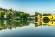 Bridge Saint-Benezet on the Rhone and Popes Palace in Avignon, Provence, France