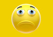 Sad yellow emoji, frustrated worried face emoticon icon, 3d rendering